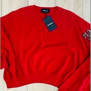 Kooples cashmere oversize size 2 red camera sweater wool fluer-d-Lis